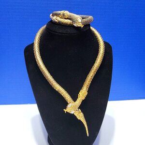Vintage Gold Metal Mesh Snake Necklace and Bracelet Set